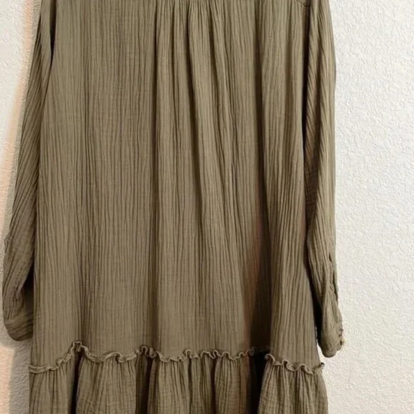 A+ Anthropologie Maeve olive cotton gauze long sleeve tunic mini dress. Sz. 20W - Picture 7 of 10
